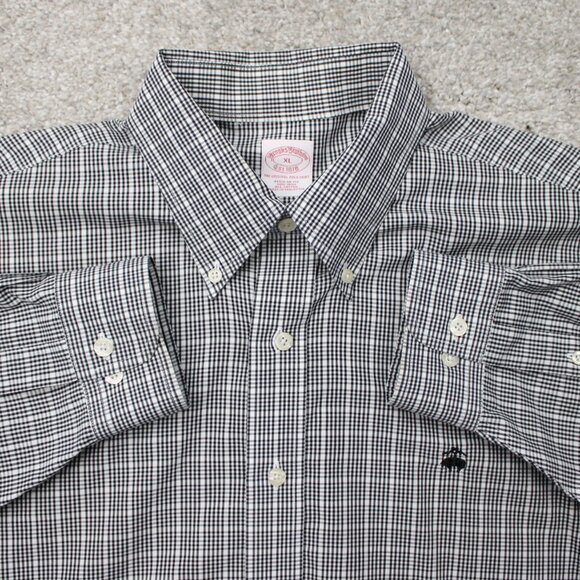 Brooks Brothers Shirt Mens XL Black/White Regular Fit Non-Iron Cotton L/S Button - Picture 1 of 13